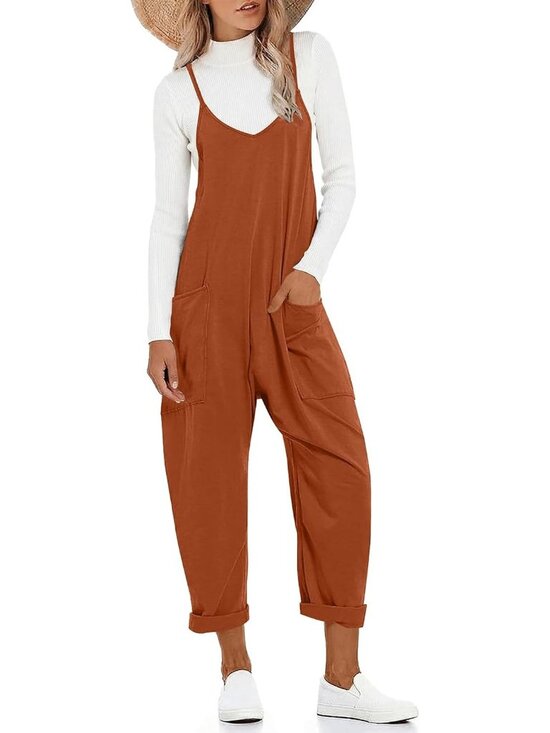 Pants - Women's Jumpsuits Tangerine lightweight Outfit Jumper Adjustable Strap Rompers
